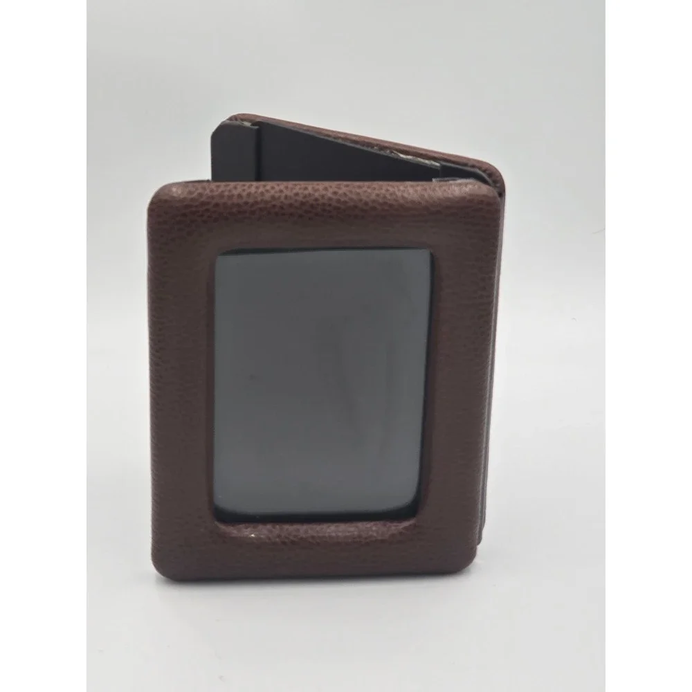 Vintage Bifold Travel Picture Frame Brown Genuine Leather Folding Photo Holder